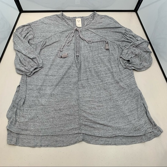 We The Free Top Adult Size XS Gray V-Neck Tie Oversized Linen Stretch Women - Picture 3 of 8